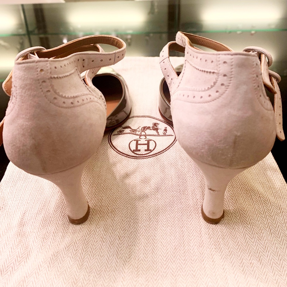 Hermes Classic Bicolour suede & leather broguing heeled pumps EU 39 - Picture 8 of 8